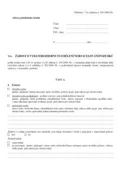 Žádost na dělení pozemku pro stavební úřad